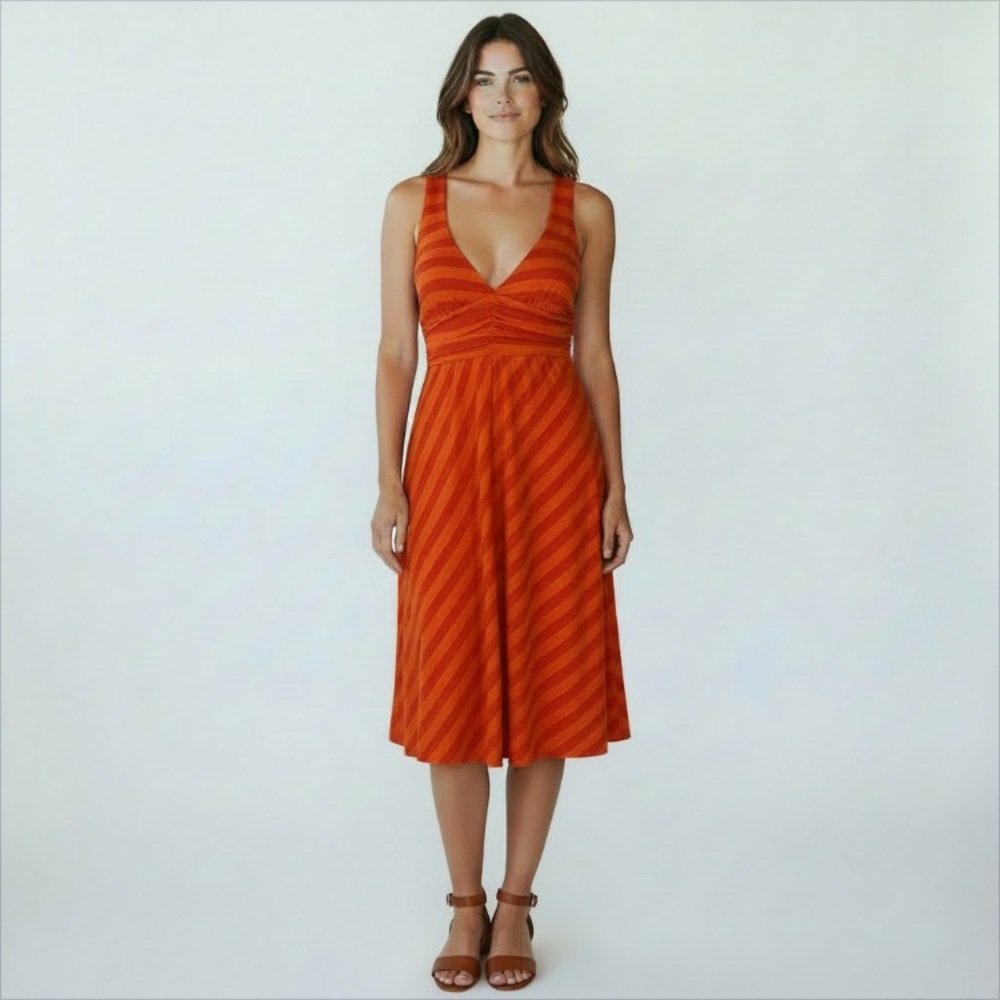 Anthropologie Ella Moss Crisscross Red Coral Red Striped Dress Size Small